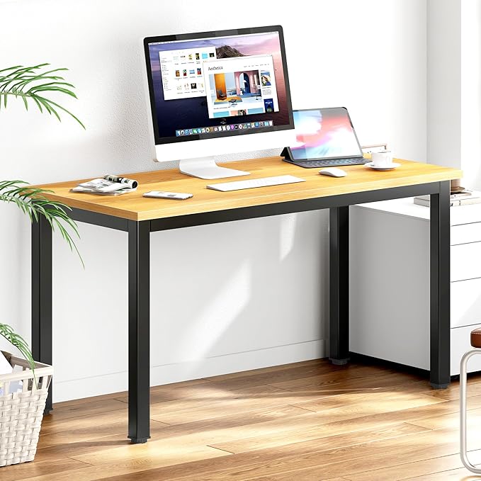 DlandHome 47 inches Medium Computer Desk, Composite Wood Board, Decent and Steady Home Office Desk/Workstation/Table, BS1-120TB Teak and Black Legs, 1 Pack - LeafyLoom