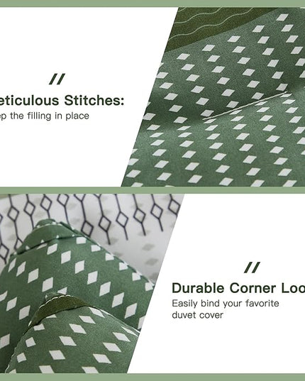 Litanika Olive Green Comforter Set Queen - 3 Pieces Lightweight Olive Green White Colorblock Stripe Fluffy Bedding Comforter Sets, All Season Bed Set - LeafyLoom
