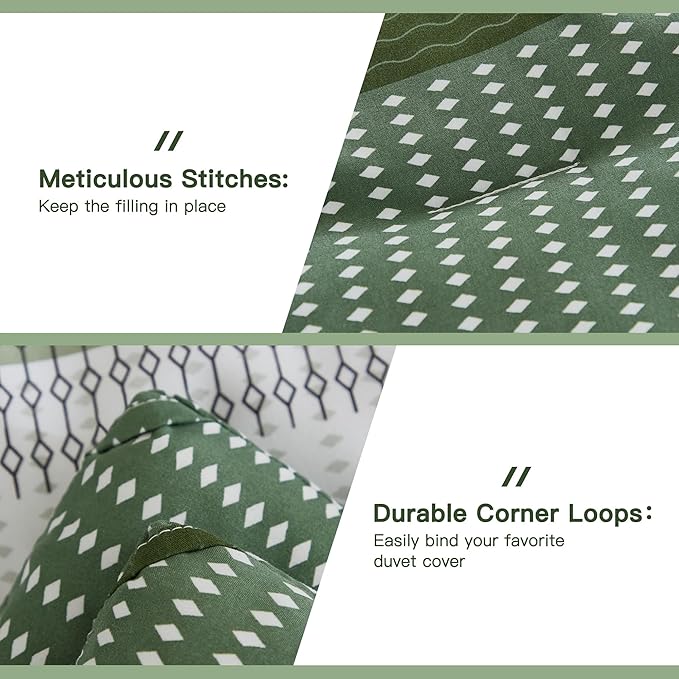 Litanika Olive Green Comforter Set Full - 3 Pieces Lightweight Olive Green White Colorblock Stripe Fluffy Bedding Comforter Sets, All Season Bed Set - LeafyLoom