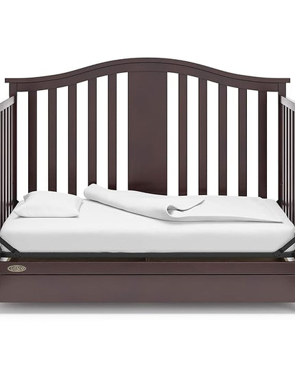 Graco Solano 4-in-1 Convertible Crib with Drawer (Espresso) – GREENGUARD Gold Certified, Crib with Drawer Combo, Includes Full-Size Nursery Storage Drawer, Converts to Toddler Bed and Full-Size Bed - LeafyLoom