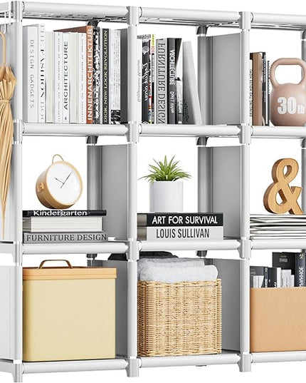 Mavivegue Book Shelf, 9 Cube Storage Organizer, DIY Bookcase, Metal Cube Bookshelf,Tall Book case for Bedroom, Living Room,Office,Closet Storage Organizer, White Cubicle Storage Rack - LeafyLoom