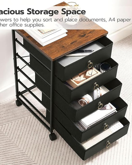 HOOBRO 5-Drawer Chest, File Cabinet, Office Cabinet with Drawers, Rolling Printer Stand, Filing Cabinet for Living Room, Home Office, Nonwovens Drawer, Easy Assembly, Black BFK50WJ01 - LeafyLoom