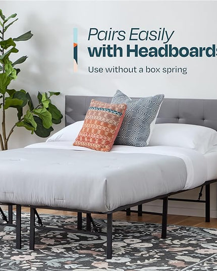 Linenspa 10” Memory Foam and Innerspring Hybrid Mattress + 14” Black Metal Platform Bedframe – Twin Mattress + Metal Folding Twin Bed Frame - LeafyLoom