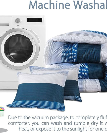 Andency Stripe Comforter Set Twin Size (66x90 Inch), 2 Pieces Navy Patchwork Striped Comforter, Soft Microfiber Down Alternative Comforter Bedding Set with Corner Loops - LeafyLoom