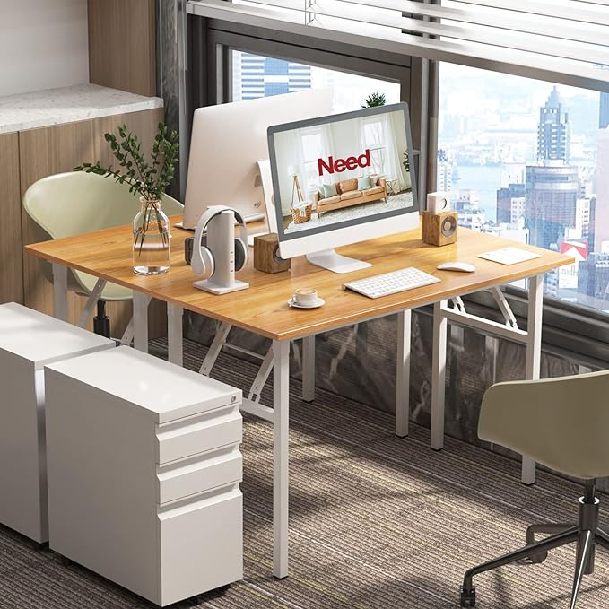 Need Office Computer Desk - 47.2L Sturdy and Heavy Duty Folding Laptop Table,Writing Table/Home Office Desk/Sewing Table,No Assembly Required,Teak&White AC5BW-120-ND - LeafyLoom