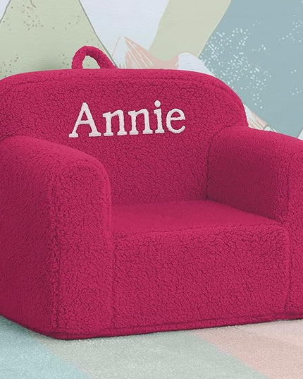 Delta Children Personalized Sherpa Cozee Chair - Customize with Name – Foam Kids Chair for Ages 18 Months and Up, Hot Pink - LeafyLoom