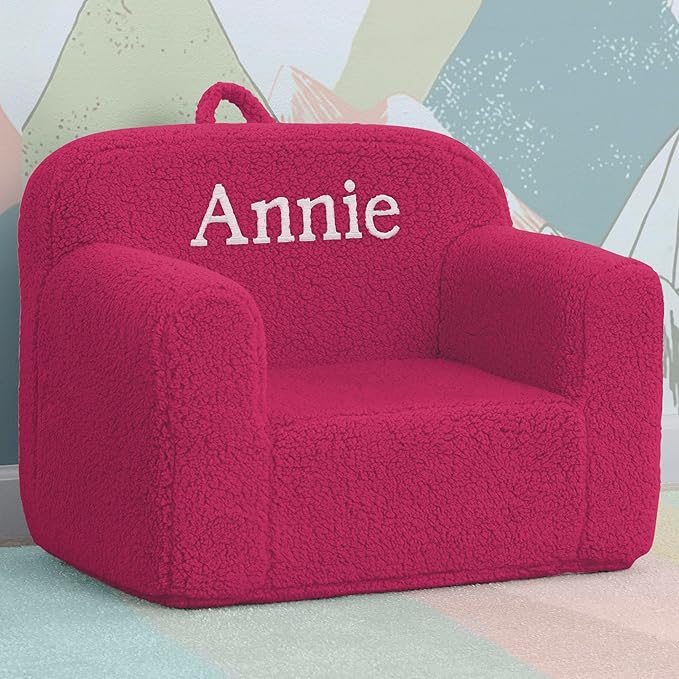Delta Children Personalized Sherpa Cozee Chair - Customize with Name – Foam Kids Chair for Ages 18 Months and Up, Hot Pink - LeafyLoom