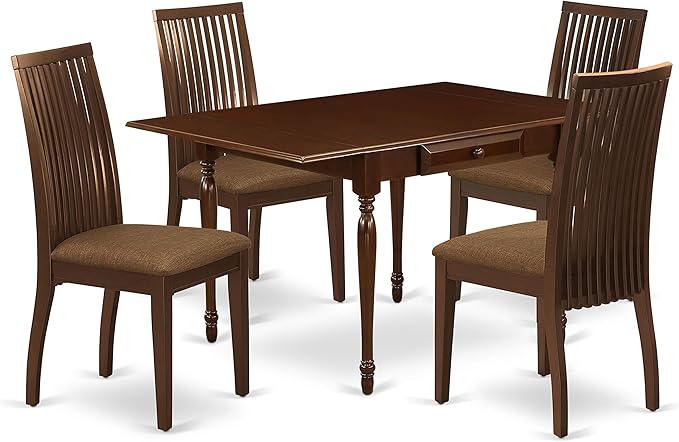 East West Furniture Monza 5 Piece Kitchen Set Includes a Rectangle Table with Dropleaf and 4 Linen Fabric Dining Room Chairs, 36x54 Inch, Mahogany - LeafyLoom