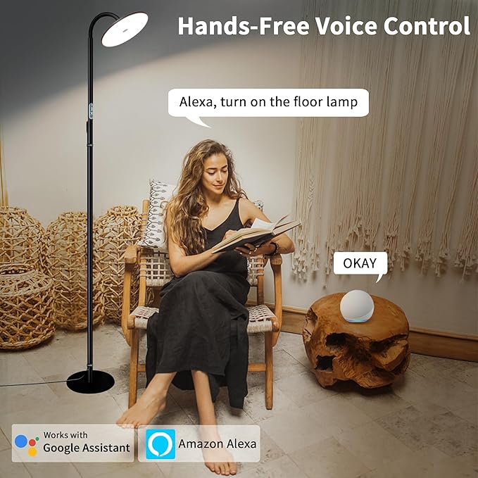 chiphy Floor Lamp, 76'' Tall Lamp, 40W 3500LM 30000Lux Super Bright Floor Lamp, Dimmable Brightness, with Smart Plug, for Living Room Bedroom Office - LeafyLoom