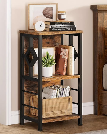 YITAHOME Small Bookshelf, 3 tier Farmhouse Bookshelf with Storage,Short Bookshelf for Small Spaces,Mini Shelf Stand,Open Bookcase for Bedroom Office Bathroom Living Room, Rustic Brown - LeafyLoom