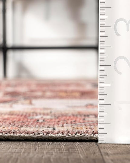 nuLOOM Emmy Faded Persian Machine Washable Ultra Thin Area Rug, 5' x 8', Red - LeafyLoom