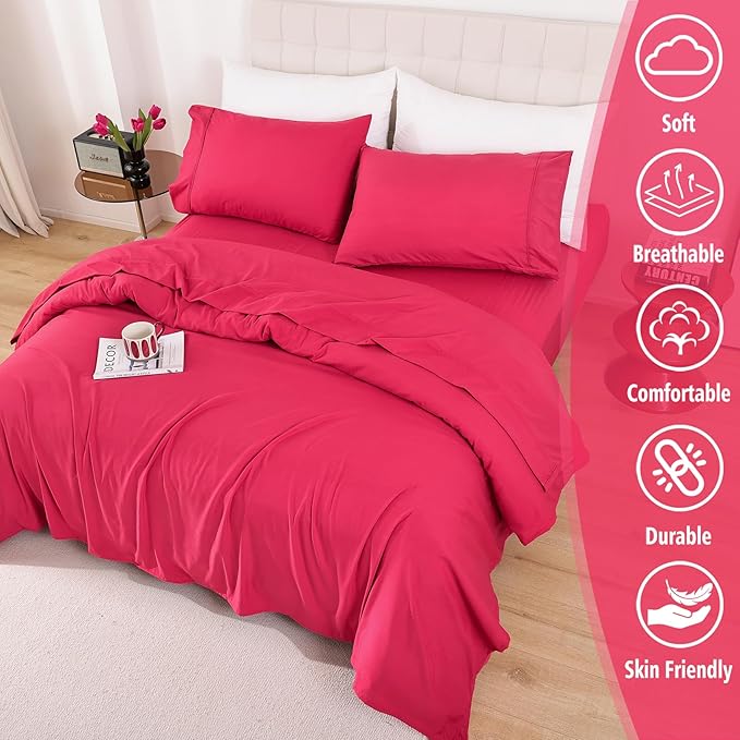 Whitney Home Textile Queen Sheet Set - 4 Piece Soft Breathable Bed Sheets for Queen Size Bed, Deep Pocket Lxuury Brushed Sheets, Hotel Bedding Sheets and Pillowcases, Wrinkle Free Oeko-Tex Sheets - LeafyLoom