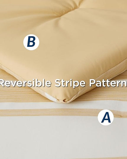 Bedsure Bed in a Bag California King Size 7-Piece Yellow White Striped Bedding Comforter Sets All Season Bed Set, 2 Pillow Shams, Flat Sheet, Fitted Sheet and 2 Pillowcases - LeafyLoom