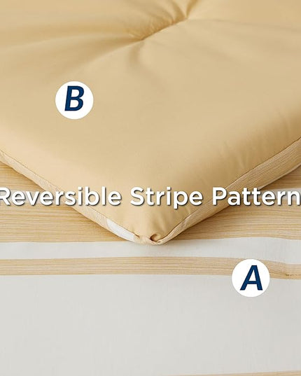 Bedsure Bed in a Bag King Size 7-Piece Yellow White Striped Bedding Comforter Sets All Season Bed Set, 2 Pillow Shams, Flat Sheet, Fitted Sheet and 2 Pillowcases - LeafyLoom