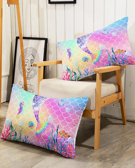 Bedding Comforter Set Rainbow Pink Mermaid Tail Printed Pattern Quilt with 1 and 2 Pillowcases for Girls Bedroom All Season(Rainbow Twin) Twin 68x86inches - LeafyLoom