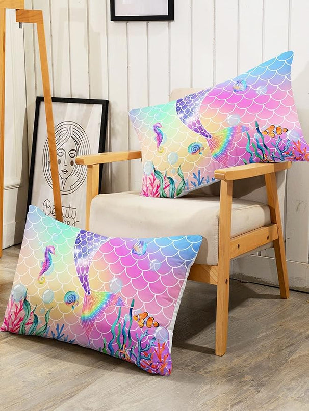 Datura home Bedding Comforter Set Rainbow Pink Mermaid Tail Printed Pattern Quilt with 1 and 2 Pillowcases for Girls Bedroom All Season(Rainbow Full) Full 80x90inches - LeafyLoom