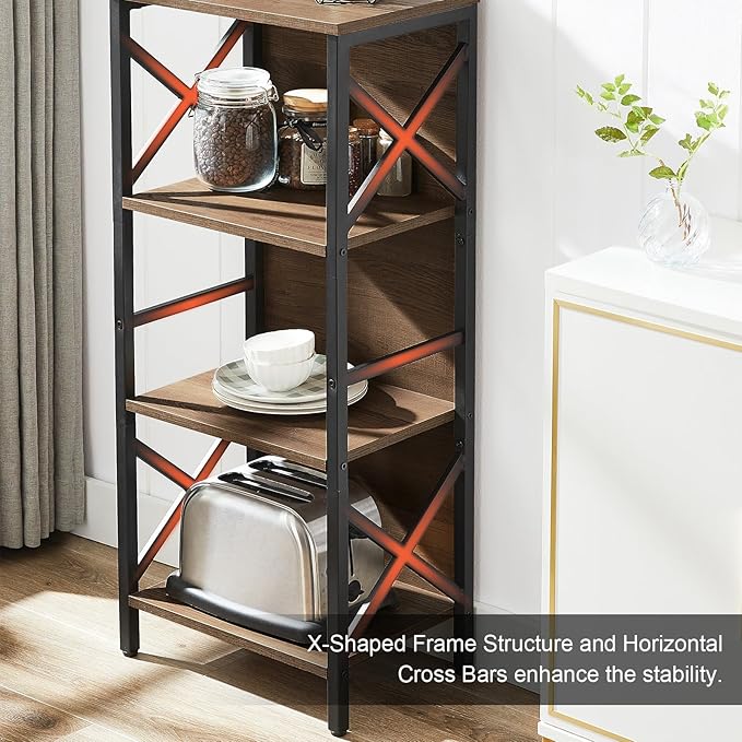 Bookcase, Industrial Small Bookshelf,4-Tier Narrow Bookcase Storage Organizer, Small Book Shelf for Small Spaces, Living Room, Bedroom and Home Office, Brown - LeafyLoom