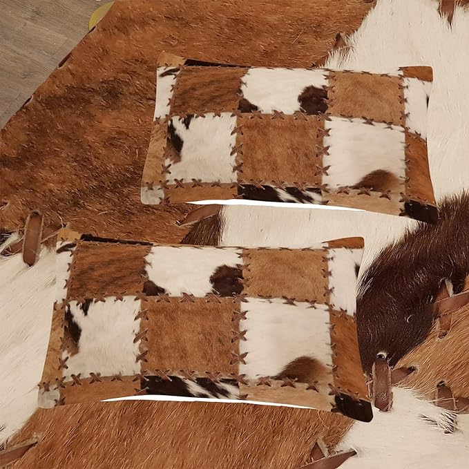 Tailor Shop Brown Cow Print Comforter Set King, Farmhouse Cow Print Bedding in A Bag, Leather Stitching Rustic Cowhide Comforter with 2 Matching Pillowcases Bedroom Decor…… - LeafyLoom