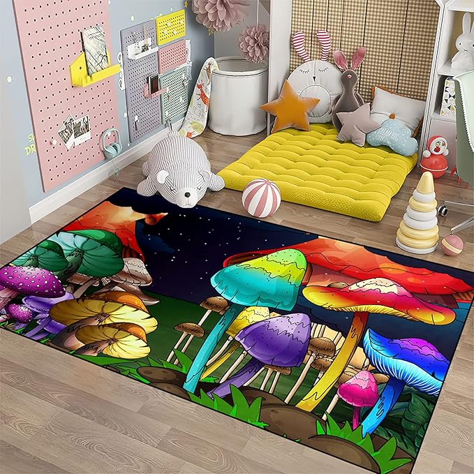 Mushroom Rugs for Bedroom Fantasy Mushroom Prints Rugs for Bedroom Mushroom Area Rugs for Girls Bedroom for Home Dining Living Room Rugs, 3'×5' - LeafyLoom