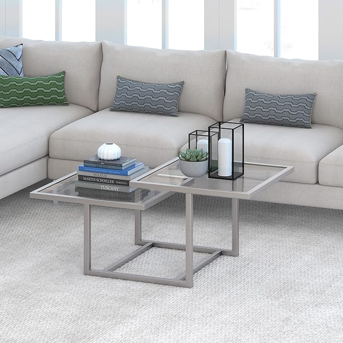 Henn&Hart 43" Wide Square Coffee Table in Nickel, Modern coffee tables for living room, studio apartment essentials - LeafyLoom