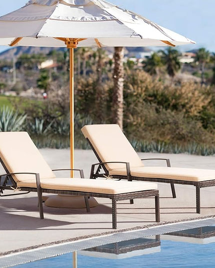 Pamapic 8512 Pieces, Chaise Thickened Cushion, PE Rattan Steel Frame Pool Lounge Chair Set for Patio Backyard Porch Garden Poolside, 2 PCS, Beige - LeafyLoom
