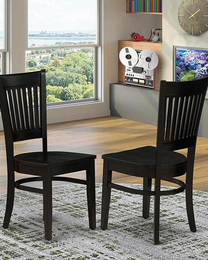 East West Furniture Vancouver Dining Room Slat Back Wood Seat Chairs, Set of 2, Oak - LeafyLoom