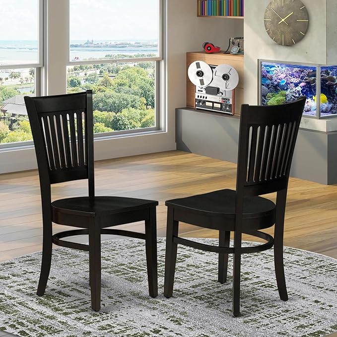 East West Furniture Vancouver Dining Room Slat Back Wood Seat Chairs, Set of 2, Oak - LeafyLoom