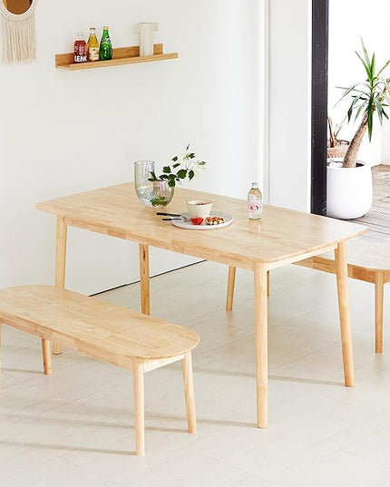 Livinia Aslan 59" Malaysian Oak Rectangular Wooden Dining Table/Large Solid Wood Kitchen Desk (Natural Oak) - LeafyLoom