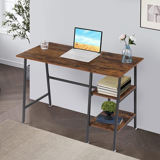 VECELO 43 Inch Computer Modern Student Writing home-office, Ladder Desk, Dark Walnut+black Leg - LeafyLoom