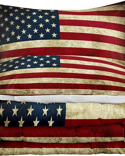 Tailor Shop American Flag Comforter Set for Boys Kids Teens American Flag Pattern Bedding Set King Size with 1 Comforter 2 Pillowcases - LeafyLoom