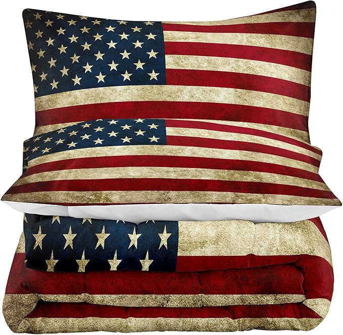 Tailor Shop American Flag Comforter Set for Boys Kids Teens American Flag Pattern Bedding Set King Size with 1 Comforter 2 Pillowcases - LeafyLoom