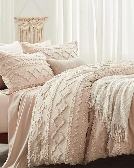 Anluoer Twin Comforter Set 5 Pieces, Beige Tufted Bed in a Bag with comforters and sheets, All Season Bedding Sets with 1 Comforter, 1 PillowShams, 1 Pillowcases, 1 Flat Sheet, 1 Fitted Sheet - LeafyLoom