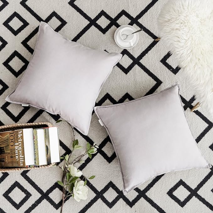Jeanerlor SureGuard Pillowcase Cousion Cover Decor Cotton Linen with Unique Design to Embellish Study Room/House/Office Set of 2, 20"x20"(50 x 50cm), Silver Grey - LeafyLoom