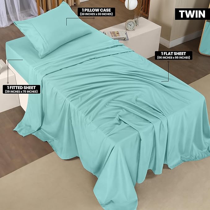 Utopia Bedding Twin Bed Sheets Set - 3 Piece Bedding - Brushed Microfiber - Shrinkage and Fade Resistant - Easy Care (Twin, Spa Blue) - LeafyLoom