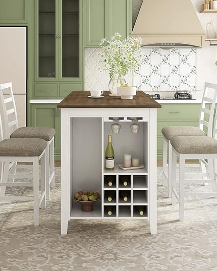 NicBex Small Kitchen Table Set for 4 Bar Table and Chairs Set 5-Piece Multi-Functional Rubber Wood Counter Height Dining Set with Padded Chairs for Dining Room, Brown+Whitewash - LeafyLoom