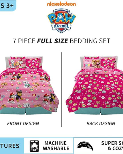 Paw Patrol Girls Kids Bedding Super Soft Comforter And Sheet Set With Sham, 7 Piece Full Size, (Official) Nickelodeon Product By Franco - LeafyLoom