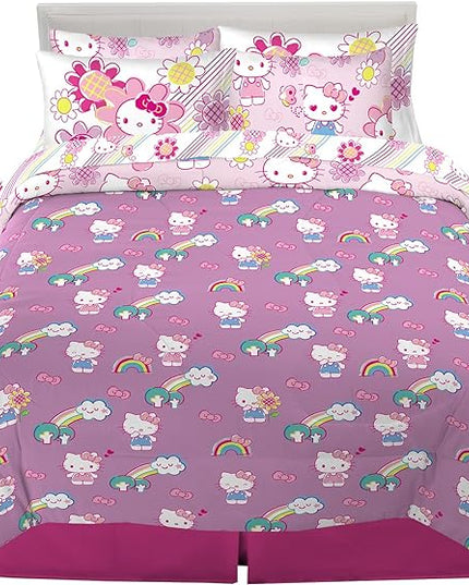 Franco Kids Bedding Super Soft Comforter and Sheet Set with Sham, 7 Piece Full Size, Hello Kitty - LeafyLoom