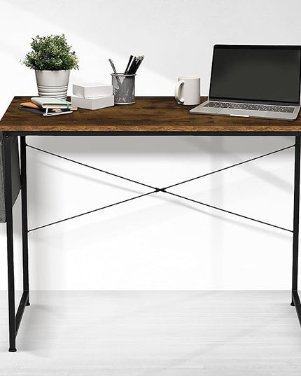 YSSOA 40/47 Inch Computer, Modern Simple Style Home Office, Study Student Writing, Vintage Wooden Desk, Brown - LeafyLoom