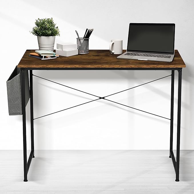 YSSOA 40/47 Inch Computer, Modern Simple Style Home Office, Study Student Writing, Vintage Wooden Desk, Brown - LeafyLoom