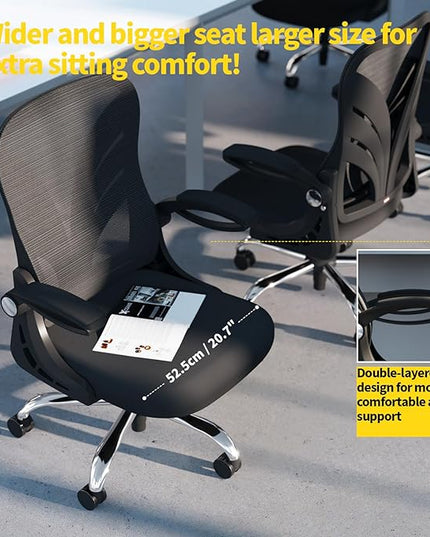 Ergonomic Office Chair with Foldable Backrest, Computer Desk Chair with Flip-up Armrests, Mesh Lumbar Support and Tilt Function Big and Tall Office Chair, Black - LeafyLoom