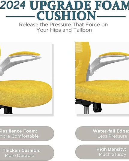 Mimoglad Office Chair, High Back Ergonomic Desk Chair with Adjustable Lumbar Support and Headrest, Swivel Task Chair with flip-up Armrests for Guitar Playing, 5 Years Warranty (Classic, Yellow) - LeafyLoom