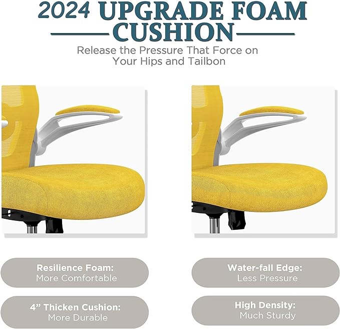 Mimoglad Office Chair, High Back Ergonomic Desk Chair with Adjustable Lumbar Support and Headrest, Swivel Task Chair with flip-up Armrests for Guitar Playing, 5 Years Warranty (Classic, Yellow) - LeafyLoom