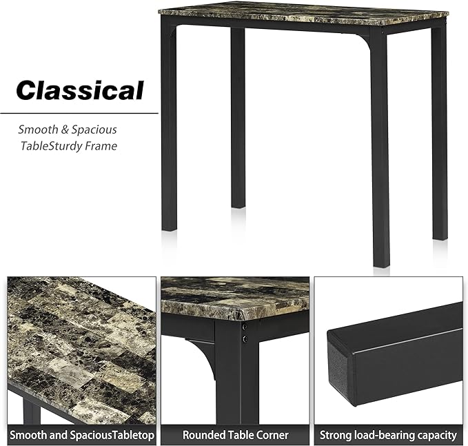 VECELO Dining Table 2 Stools, Counter Height for Kitchen, Living Room, Small Apartment, 3-Piece Set, Brown - LeafyLoom