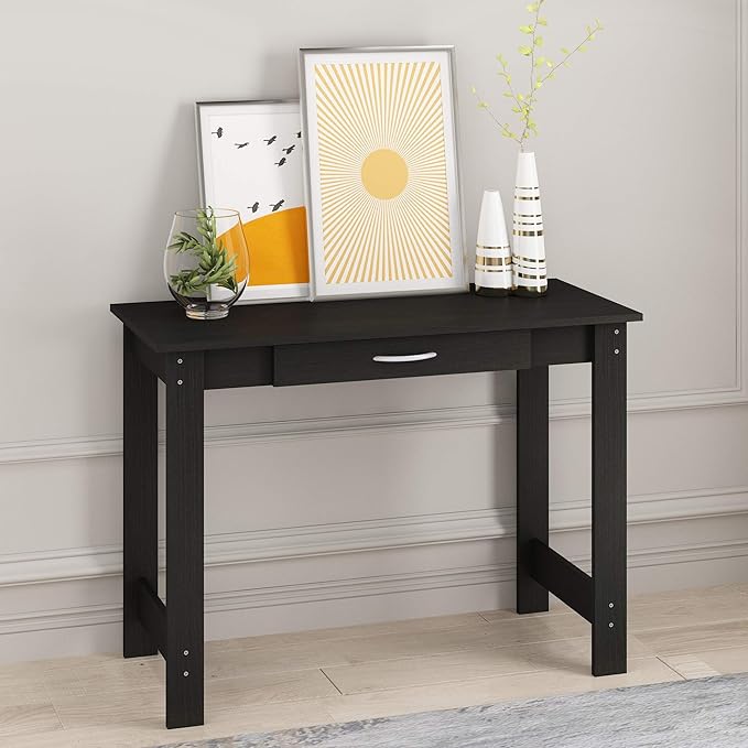 FURINNO Jaya Writing Desk For Residential Use With DrawerBlack, Blackwood, Large - LeafyLoom