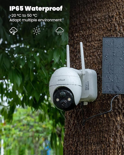 ieGeek Security Cameras Wireless Outdoor, 2K WiFi Home Security System 360° PTZ Camera 2 Pack, Solar/Battery Powered Cam with Spotlight/Siren/AI/Motion Sensor/3MP Color Night Vision, Works with Alexa ieGeek