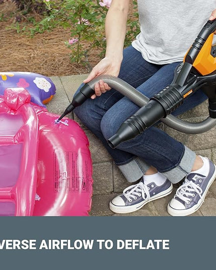 Worx 20V Cordless Leaf Blower WG545.1, Up to 120 MPH Air Speed, Long Nozzle Design for Narrow Spaces, Ideal for Indoor and Outdoor Cleaning, 9x Cleaning Attachments, Battery and Charger Included - LeafyLoom