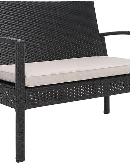 SAFAVIEH Outdoor Collection PAT7507 Conversation Set, Black/Light Grey - LeafyLoom