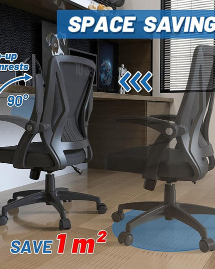 KOLLIEE Mid Back Mesh Office Chair Ergonomic Swivel Black Mesh Computer Chair Flip Up Arms with Lumbar Support Adjustable Height Task Chair - LeafyLoom