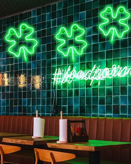 Neon Signs Shamrocks Shaped St. Patrick's Day decorations, Green LED Clover Neon Lights for Wall Decor Battery/USB Operated Night Lights Bar Lamp for Home, Christmas, Halloween, Bedroom Decor - LeafyLoom