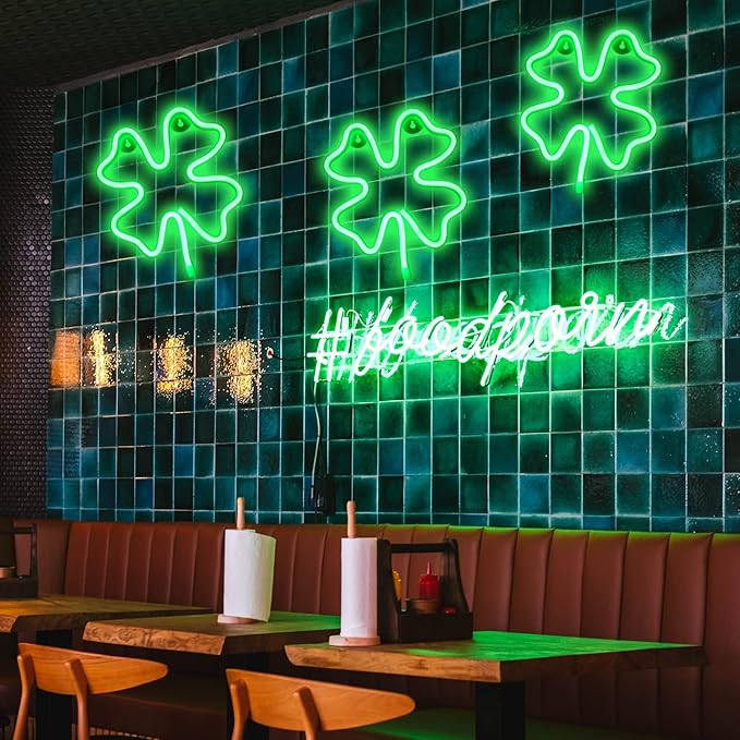 Neon Signs Shamrocks Shaped St. Patrick's Day decorations, Green LED Clover Neon Lights for Wall Decor Battery/USB Operated Night Lights Bar Lamp for Home, Christmas, Halloween, Bedroom Decor - LeafyLoom
